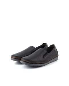 Leather Stitched Details Slip On Men Shoes Black FIGOZ
